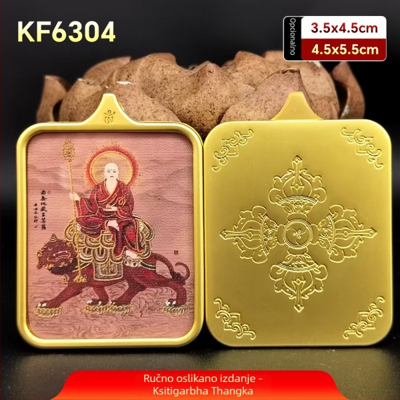 Jiuhua Mountain Ksitigarbha Thangka privjesak, dvostrana 3D geometrijska ogrlica od titan čelika, privlačenje bogatstva, memorijalno