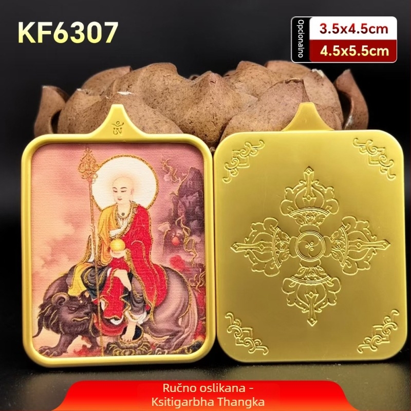 Jiuhua Mountain Ksitigarbha Thangka privjesak, dvostrana 3D geometrijska ogrlica od titan čelika, privlačenje bogatstva, memorijalno