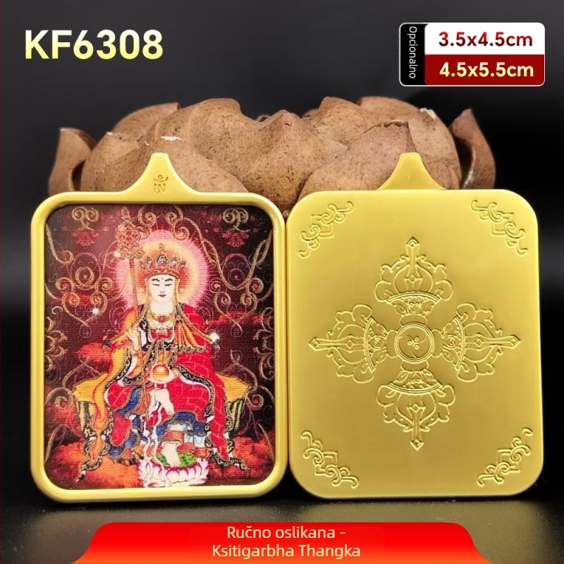 Jiuhua Mountain Ksitigarbha Thangka privjesak, dvostrana 3D geometrijska ogrlica od titan čelika, privlačenje bogatstva, memorijalno