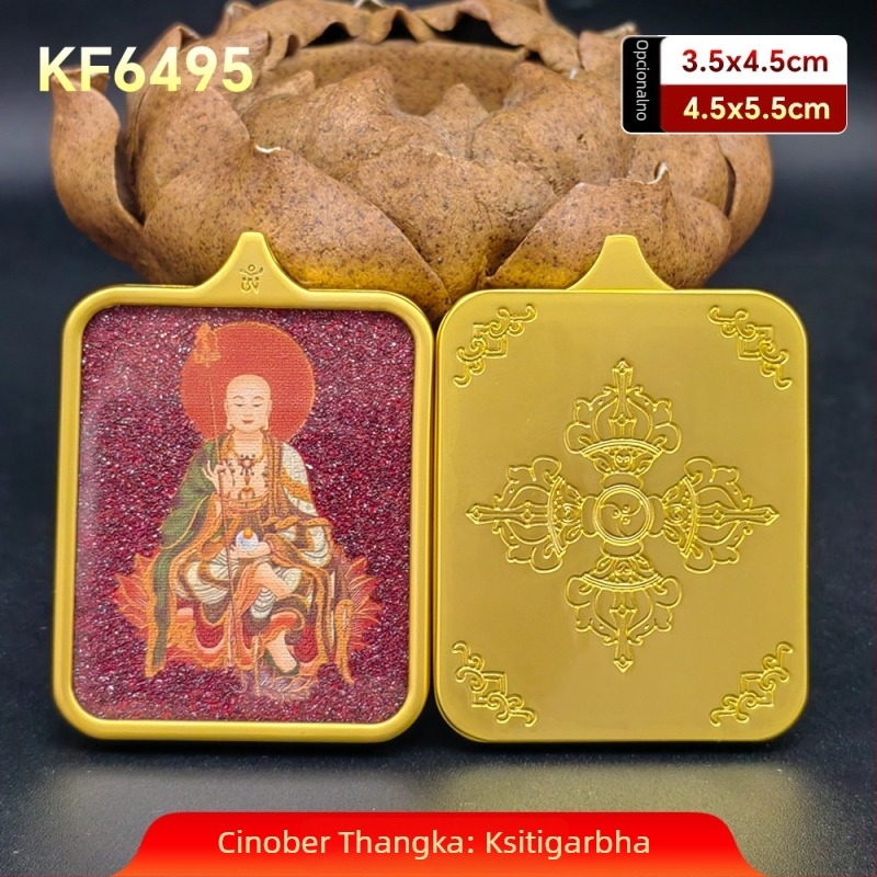 Jiuhua Mountain Ksitigarbha Thangka privjesak, dvostrana 3D geometrijska ogrlica od titan čelika, privlačenje bogatstva, memorijalno