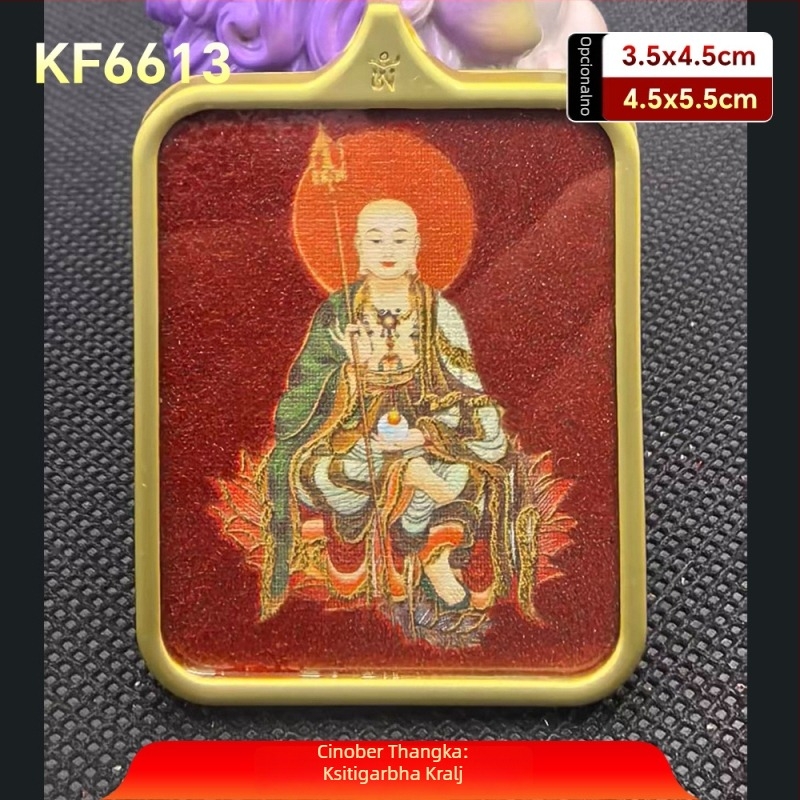 Jiuhua Mountain Ksitigarbha Thangka privjesak, dvostrana 3D geometrijska ogrlica od titan čelika, privlačenje bogatstva, memorijalno