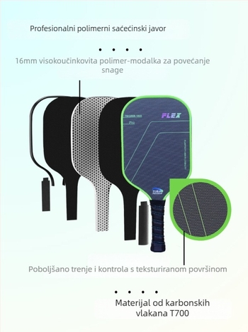 Set pickleball reketa – karbonska vlakna tekstura, mat završni sloj, uzorak titanijumske žice, težina 230 g, T700 karbonska vlakna