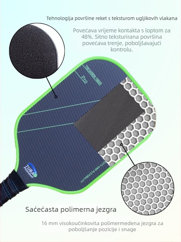 Set pickleball reketa – karbonska vlakna tekstura, mat završni sloj, uzorak titanijumske žice, težina 230 g, T700 karbonska vlakna