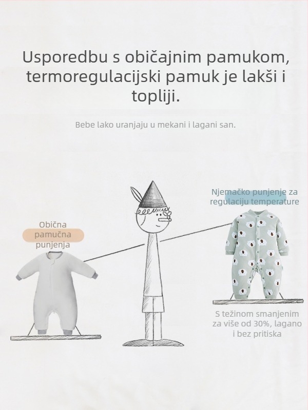 Dječji jednodijelni kombinezon od 100% pamuka, deblji sloj, antibakterijski, dugi rukav, prednje kopčanje, za novorođenčad 0–12 mjeseci