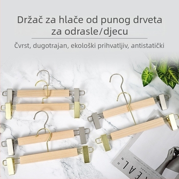 Drveni držač za hlače s klipsama, moderan minimalistički stil, 2-komadno pakiranje, mogućnost prilagodbe, otisak logotipa