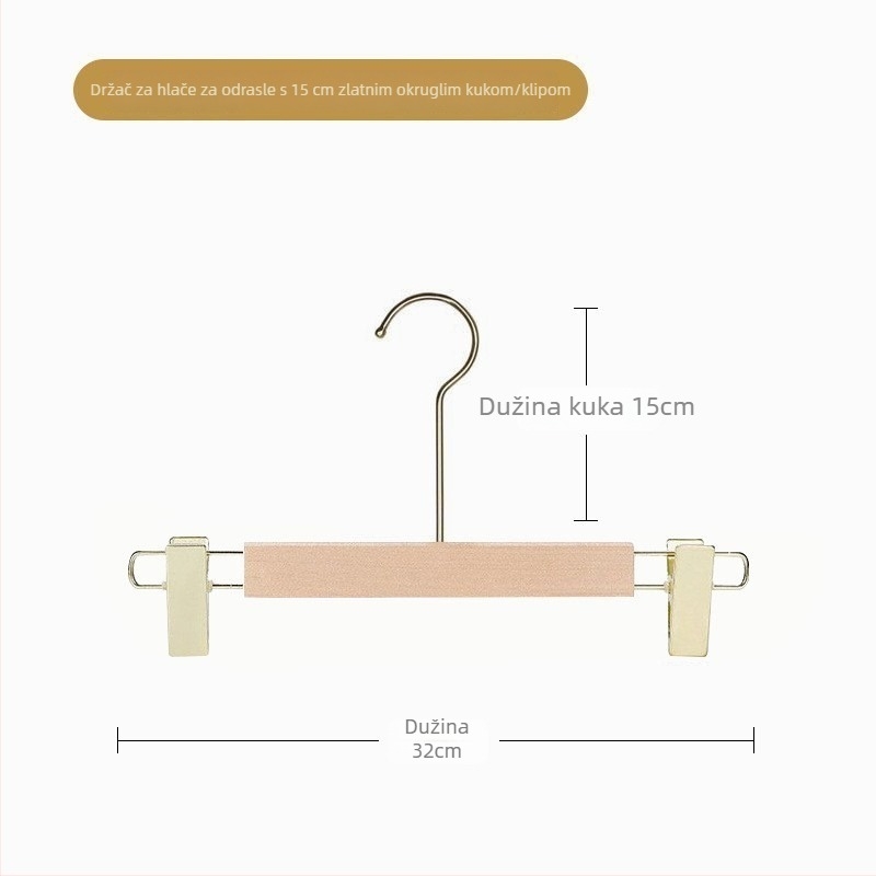 Drveni držač za hlače s klipsama, moderan minimalistički stil, 2-komadno pakiranje, mogućnost prilagodbe, otisak logotipa