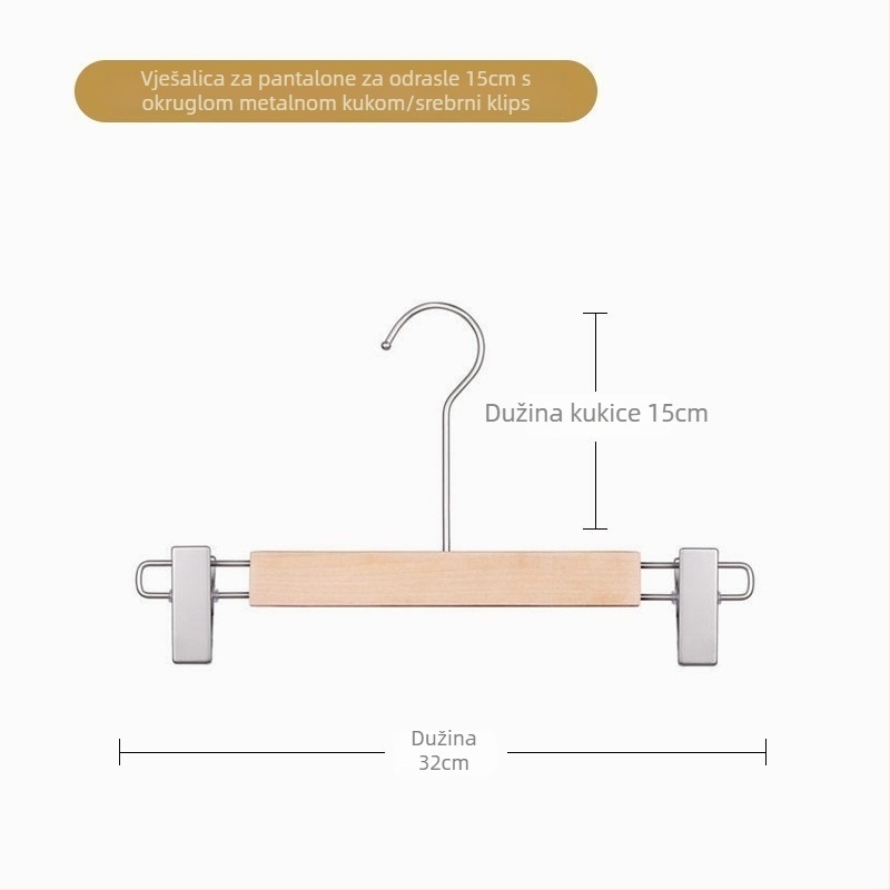 Drveni držač za hlače s klipsama, moderan minimalistički stil, 2-komadno pakiranje, mogućnost prilagodbe, otisak logotipa