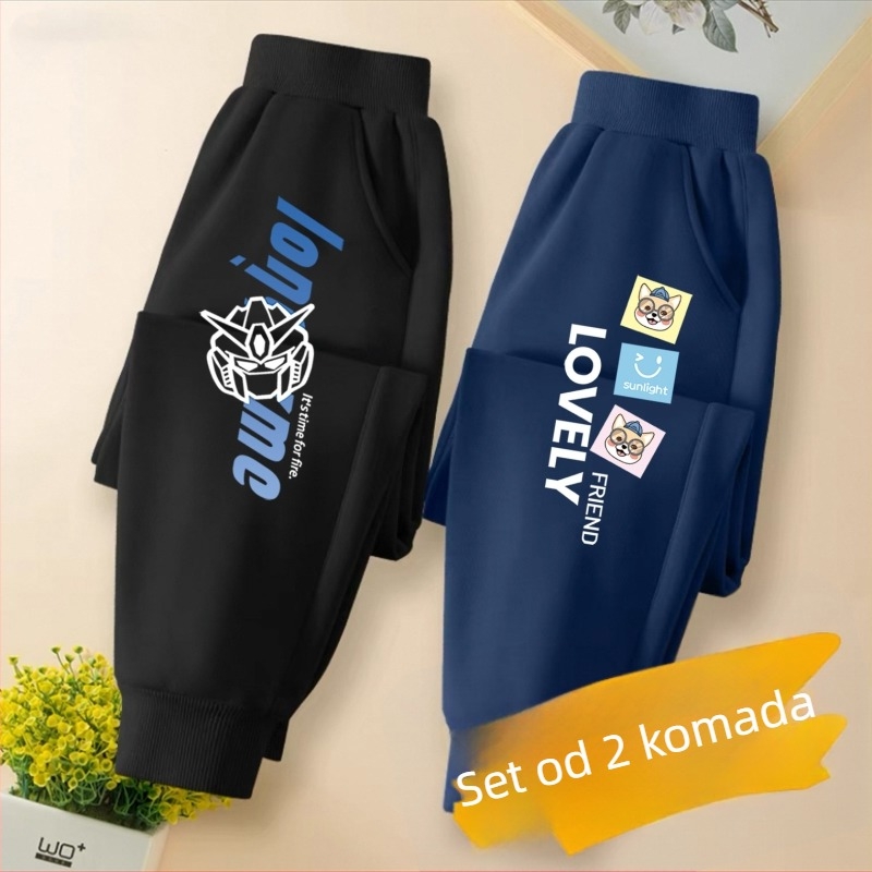 Dječje trenerke hlače s karikaturnim uzorom, tkanina od pamuk-mješavine, srednji pojas, za uzrast od 3 do 8 godina.