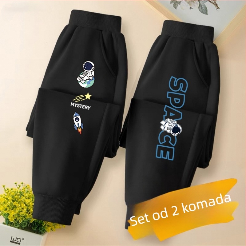 Dječje trenerke hlače s karikaturnim uzorom, tkanina od pamuk-mješavine, srednji pojas, za uzrast od 3 do 8 godina.