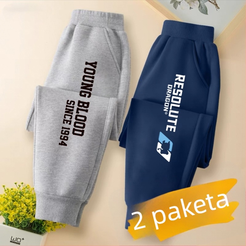 Dječje trenerke hlače s karikaturnim uzorom, tkanina od pamuk-mješavine, srednji pojas, za uzrast od 3 do 8 godina.