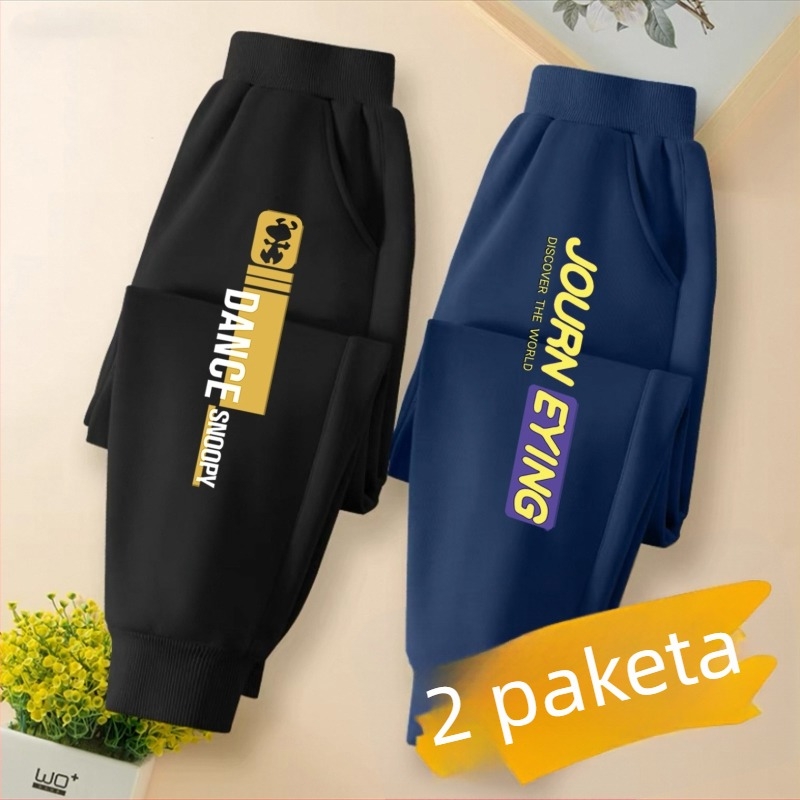 Dječje trenerke hlače s karikaturnim uzorom, tkanina od pamuk-mješavine, srednji pojas, za uzrast od 3 do 8 godina.