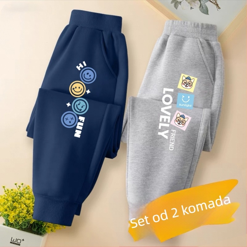 Dječje trenerke hlače s karikaturnim uzorom, tkanina od pamuk-mješavine, srednji pojas, za uzrast od 3 do 8 godina.
