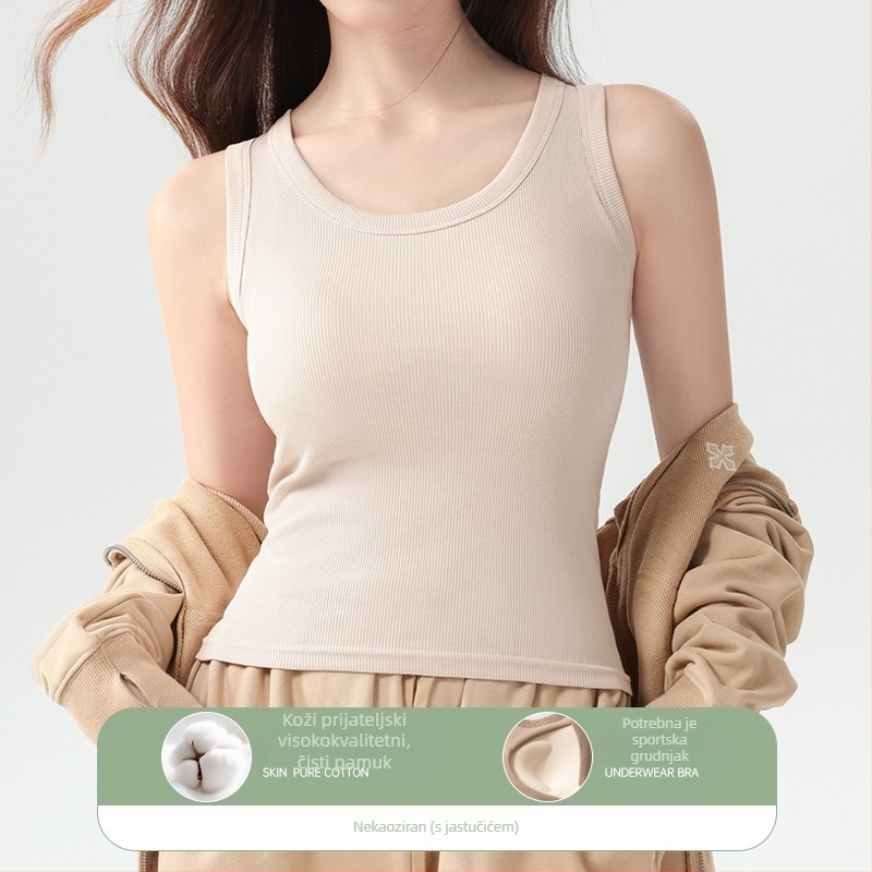 Ženski pamučni top bez rukava, slim-fit, s tankim trakama, proljeće-ljeto, duljina 50–65 cm