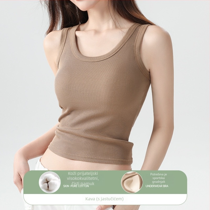 Ženski pamučni top bez rukava, slim-fit, s tankim trakama, proljeće-ljeto, duljina 50–65 cm