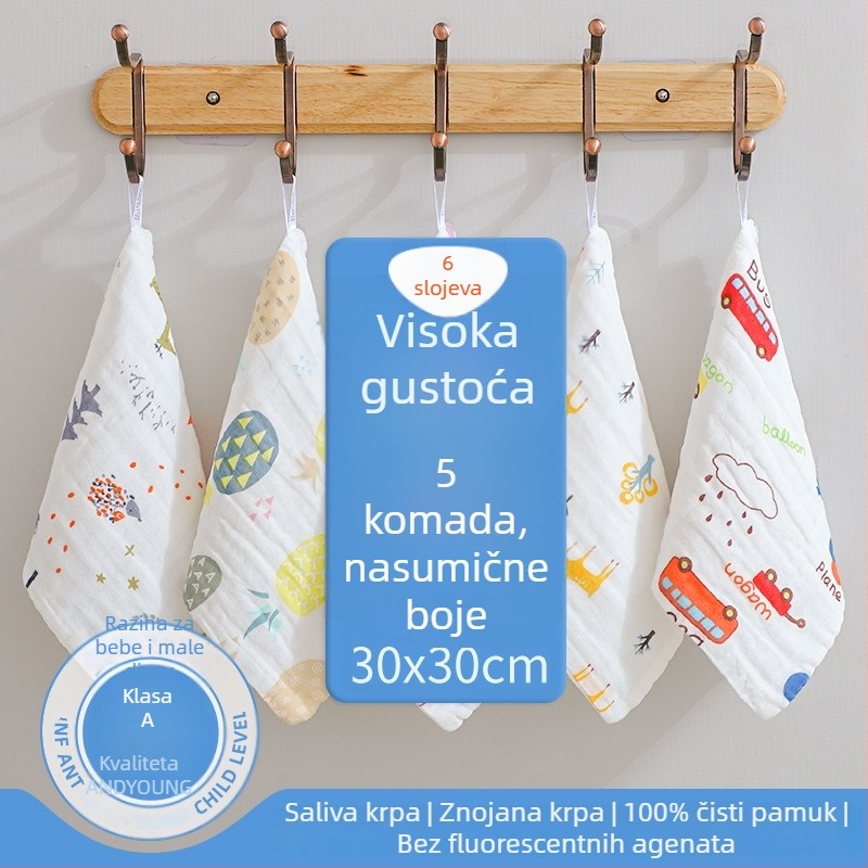 Dječji ručnik za lice od čiste pamuk gaze — mekani kvadratni ručnik za brisanje sline i čišćenje lica, za djecu 3–8 godina