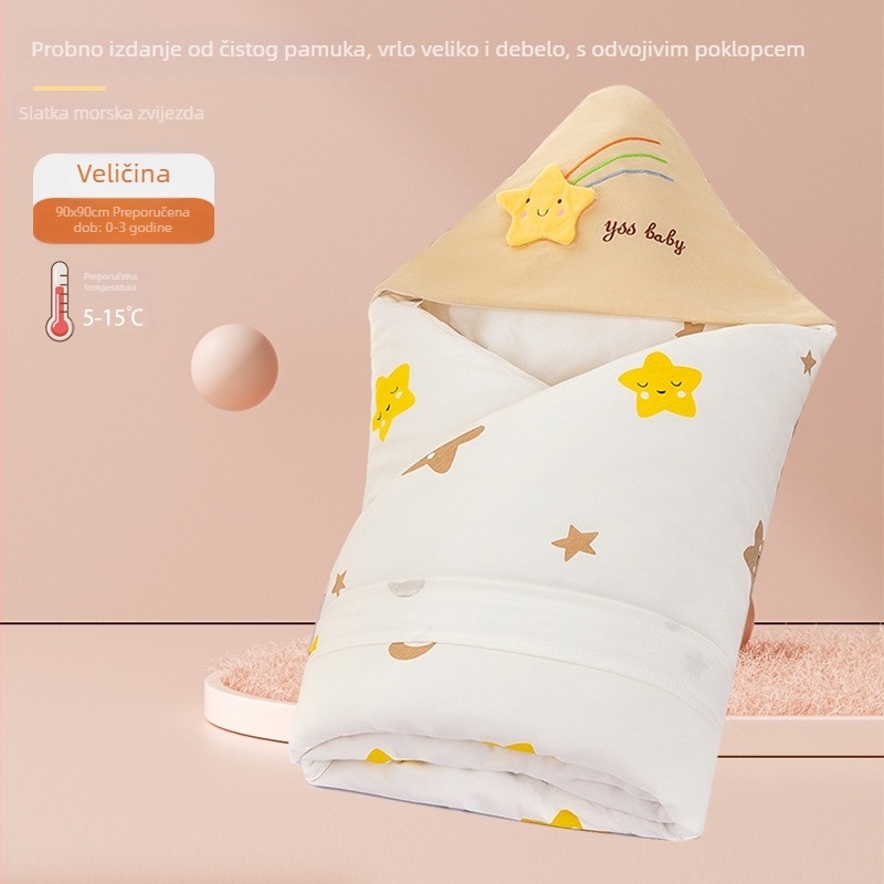 Swaddle deka od 100% pamuka za novorođenčad, s karikaturalnim uzorkom, pogodna za bebe i djecu od 1–3 godine, za sve sezone.
