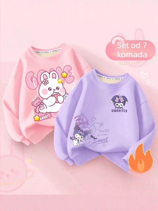 Dječja duksa s fleec podstavom, dugi rukav, pulover stil, karikatura uzorak, vunena podstava