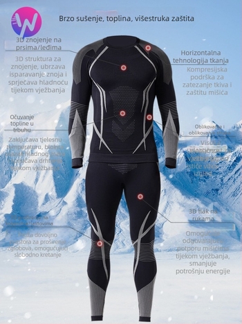 Muški set baze za skijanje s brzim sušenjem – topao, odvodi vlagu, mješovita vlakna, za zimu, jesen i proljeće.