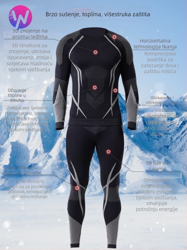 Muški set baze za skijanje s brzim sušenjem – topao, odvodi vlagu, mješovita vlakna, za zimu, jesen i proljeće.