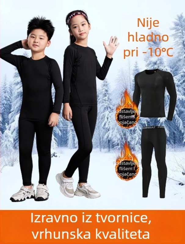 Unisex dječji sportski komplet uskog kroja s dugim rukavima, duljina do bokova, 92% poliester i 8% spandeks podstava, baršunasta unutrašnjost; za zimu, proljeće i jesen; košarka, nogomet, trčanje.