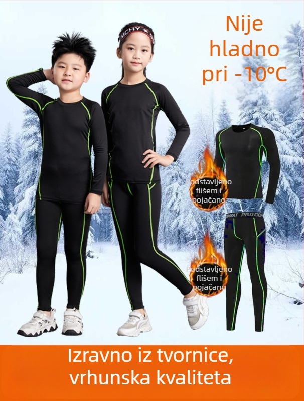 Unisex dječji sportski komplet uskog kroja s dugim rukavima, duljina do bokova, 92% poliester i 8% spandeks podstava, baršunasta unutrašnjost; za zimu, proljeće i jesen; košarka, nogomet, trčanje.