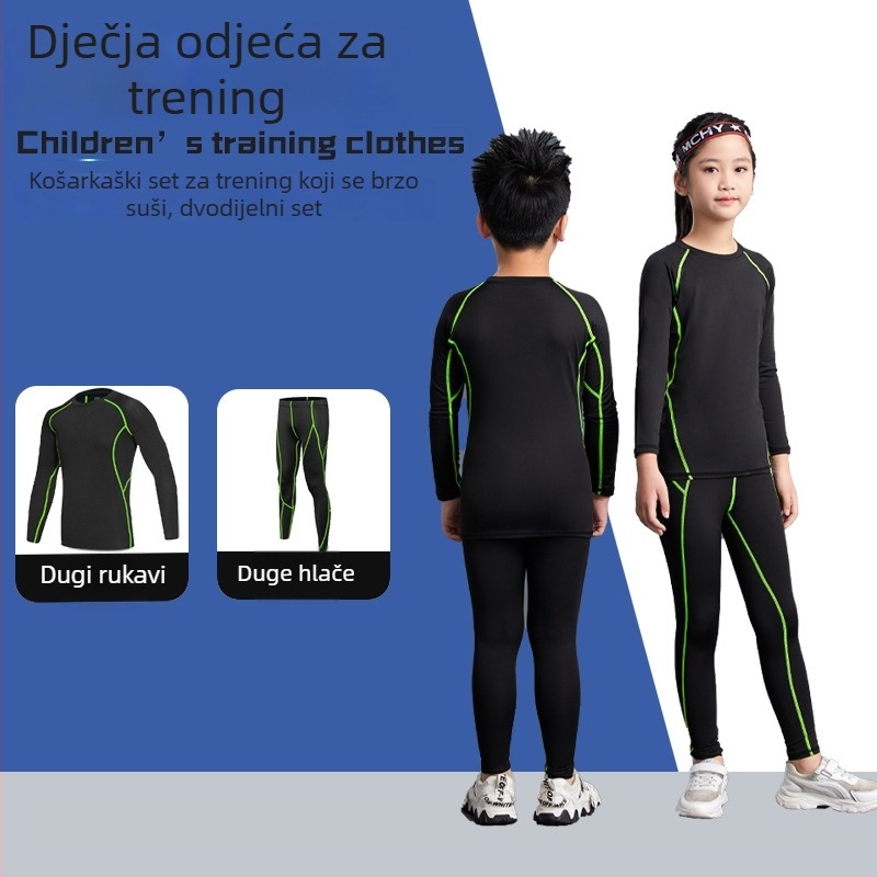 Unisex dječji sportski komplet uskog kroja s dugim rukavima, duljina do bokova, 92% poliester i 8% spandeks podstava, baršunasta unutrašnjost; za zimu, proljeće i jesen; košarka, nogomet, trčanje.
