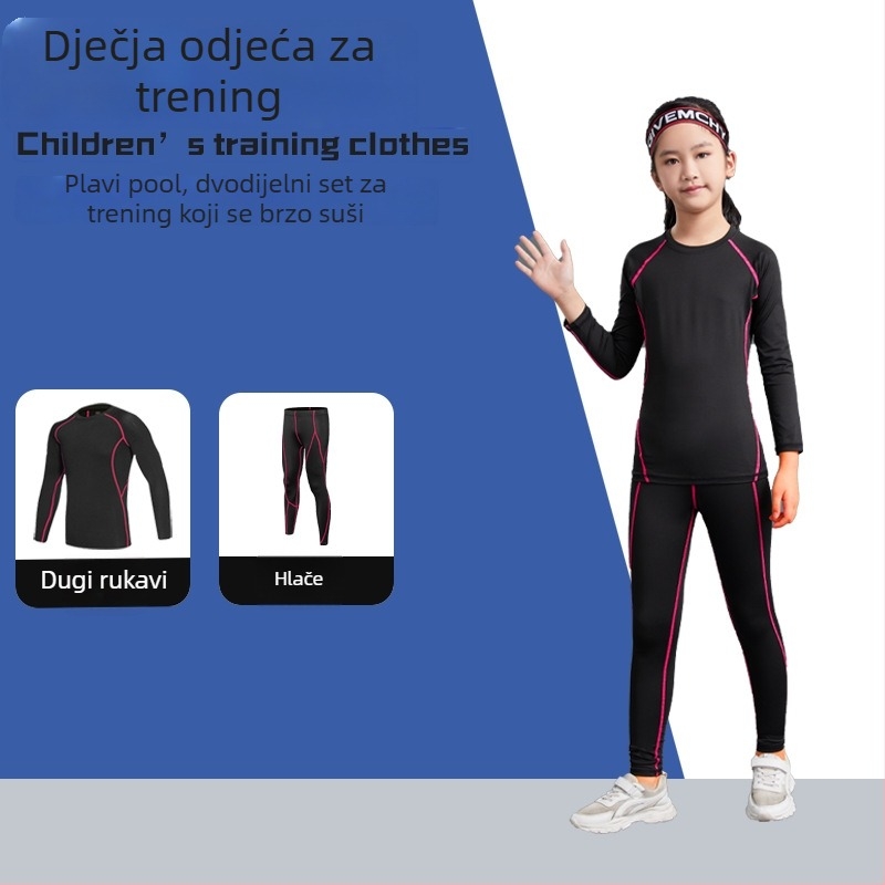 Unisex dječji sportski komplet uskog kroja s dugim rukavima, duljina do bokova, 92% poliester i 8% spandeks podstava, baršunasta unutrašnjost; za zimu, proljeće i jesen; košarka, nogomet, trčanje.