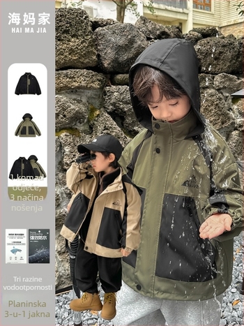 Muška 3-u-1 kamping jakna s odvojivom podstavom, vodootporna 3000mm, 100% poliester, srednje duljine