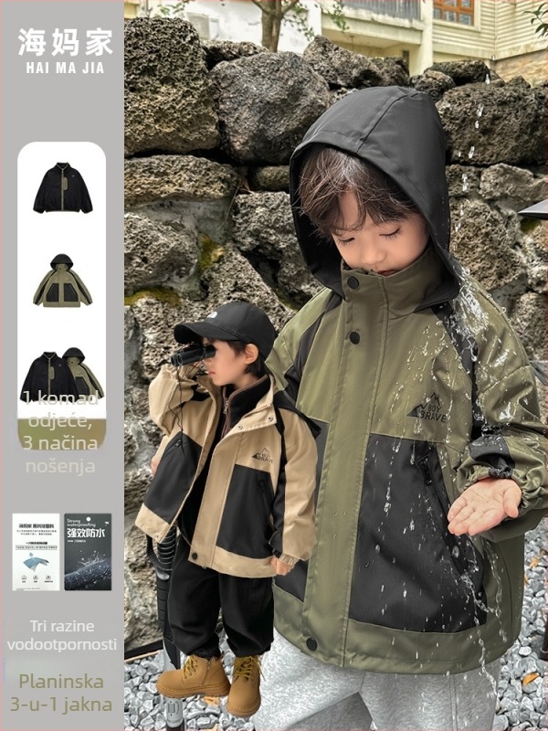 Muška 3-u-1 kamping jakna s odvojivom podstavom, vodootporna 3000mm, 100% poliester, srednje duljine