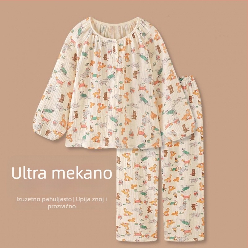 Pidžama set, sladak stil sa suknjom, dugi rukavi, okrugli izrez, 100% konoplja