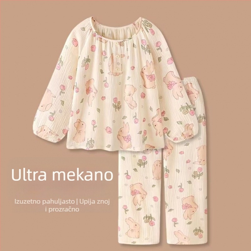 Pidžama set, sladak stil sa suknjom, dugi rukavi, okrugli izrez, 100% konoplja