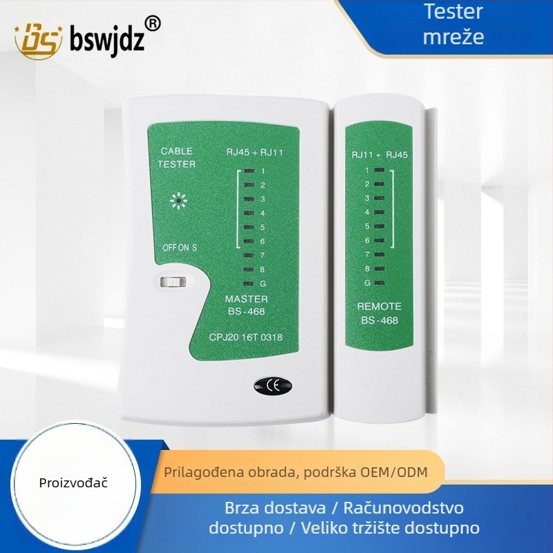 RJ45/RJ11 tester mrežnih kablova i telefonskih linija (Brend BS; Materijal: Plastika; Set: 1 kom.; Opseg primjene: testiranje mrežnih kablova i telefonskih linija; Format: Srednji)