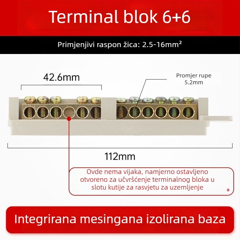 9-položni terminal blok od čistog bakra