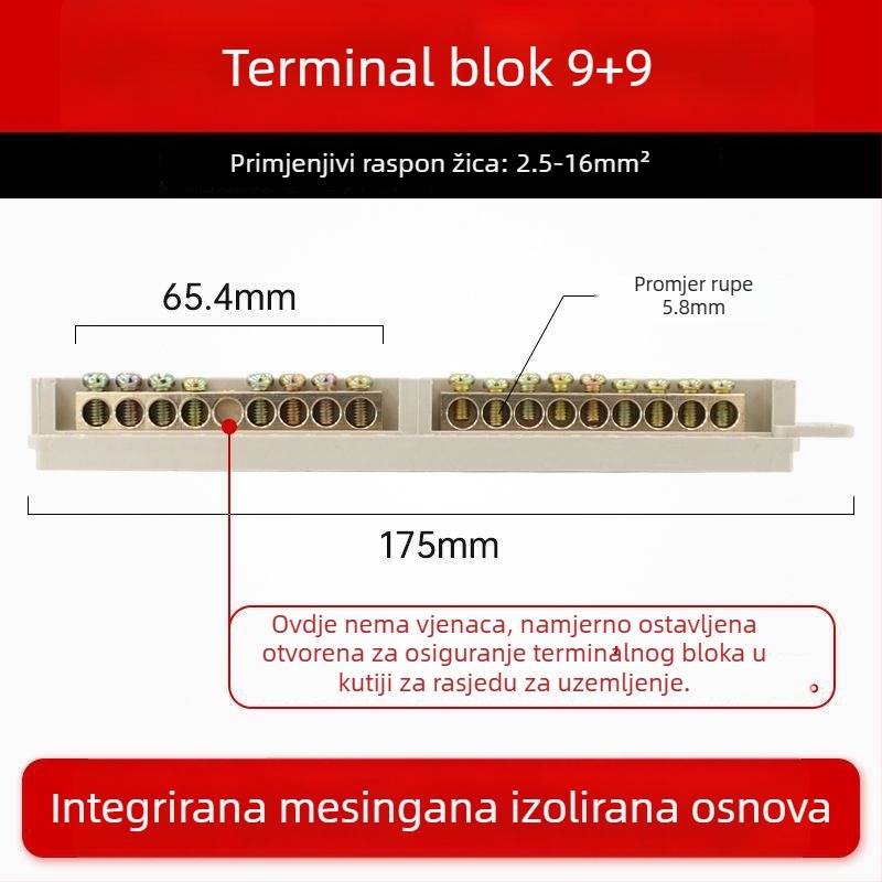 9-položni terminal blok od čistog bakra