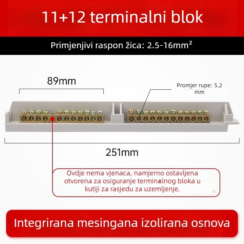 9-položni terminal blok od čistog bakra