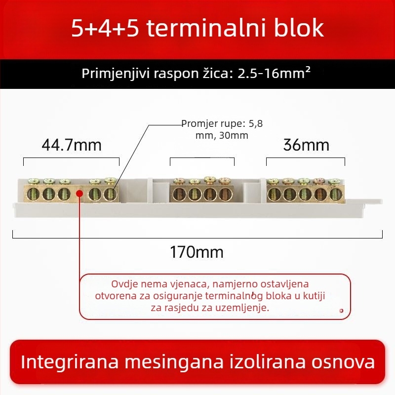 9-položni terminal blok od čistog bakra
