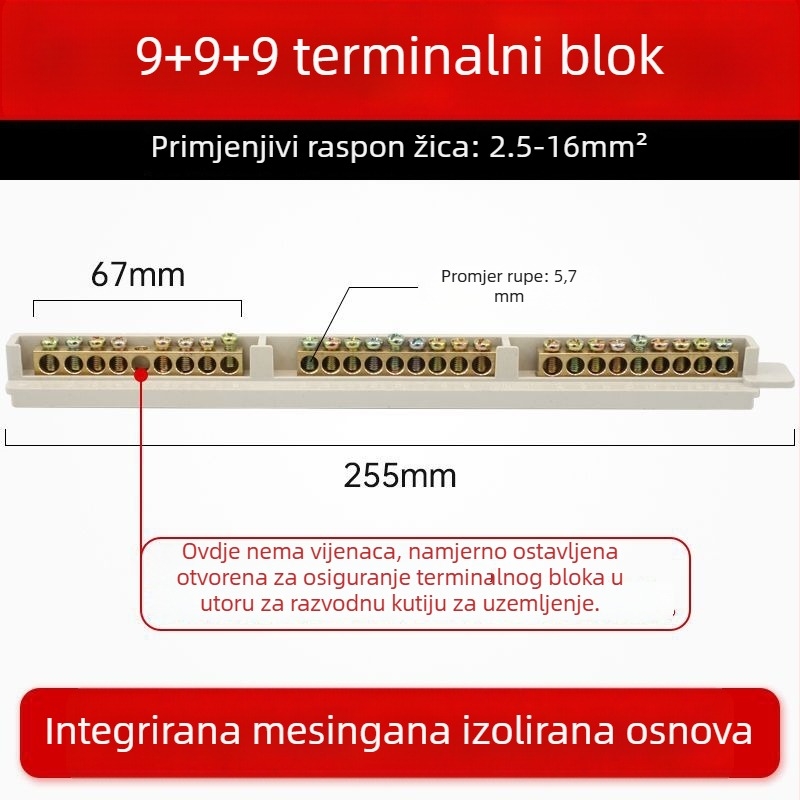9-položni terminal blok od čistog bakra