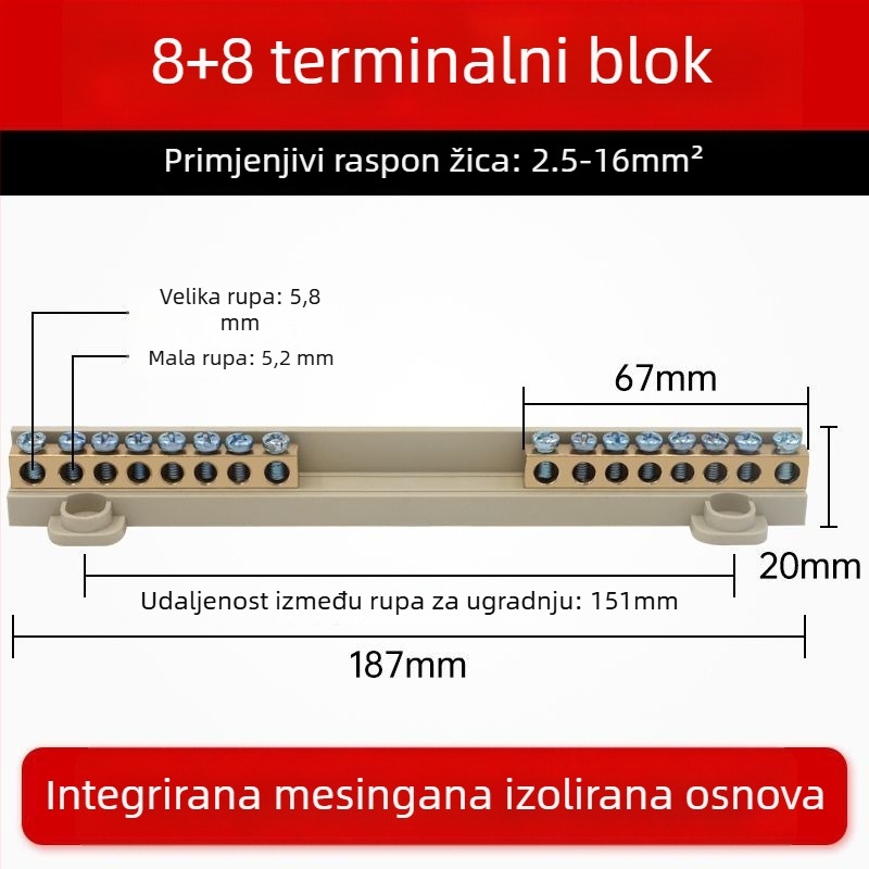 9-položni terminal blok od čistog bakra