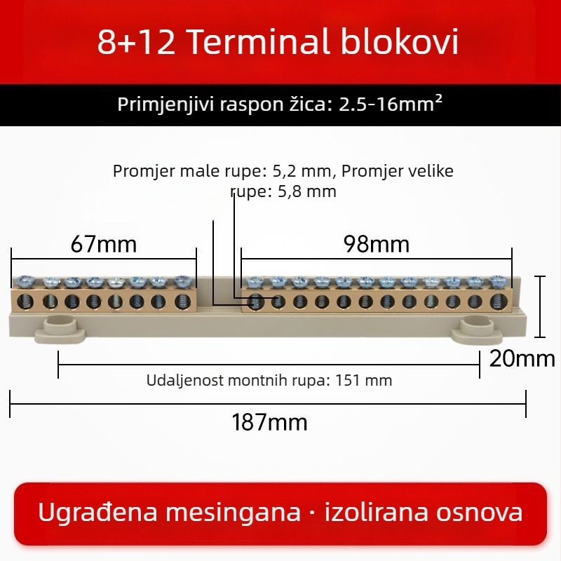 9-položni terminal blok od čistog bakra