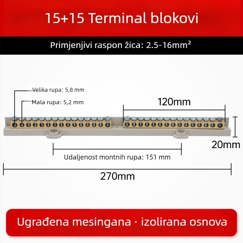 9-položni terminal blok od čistog bakra