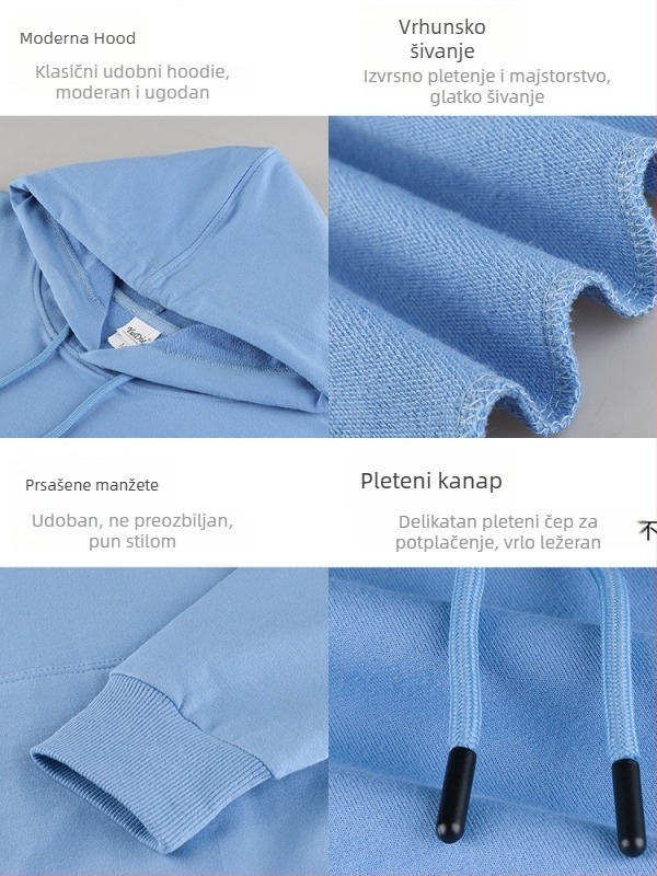 Muški teški džemper s kapuljom, fleece iznutra, 96% pamuk, širok kroj, okrugli vrat