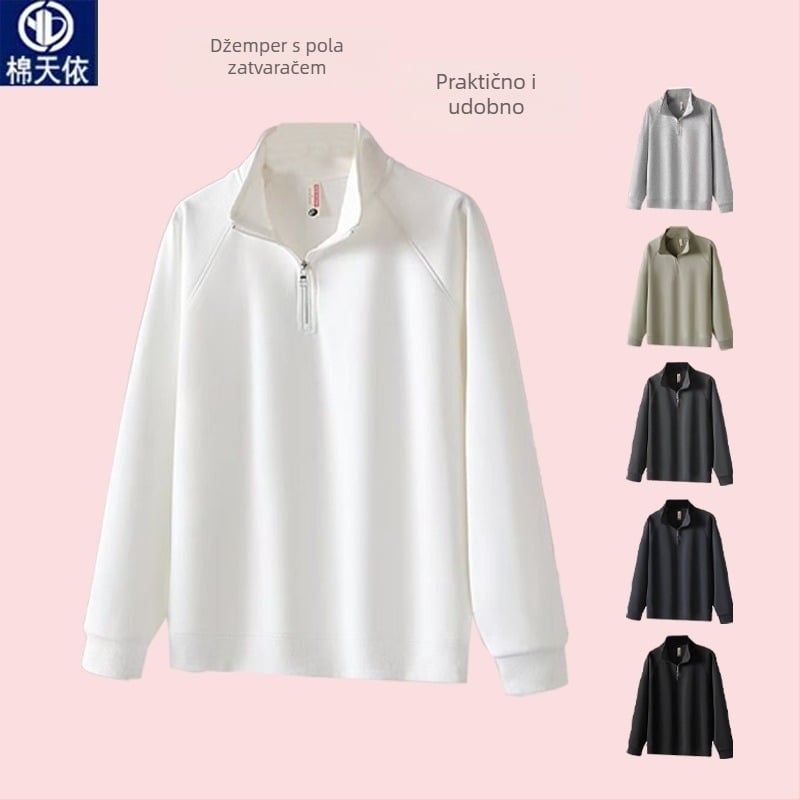 Pamukova mikina s zatvaračem, stojeći ovratnik, raglan rukavi, udoban kroj