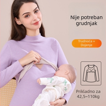 Pulover za dojenje za trudnice i nakon poroda, zimski topli pulover s flecom, dugi rukav, srednja težina materijala (181–200 g/m²)