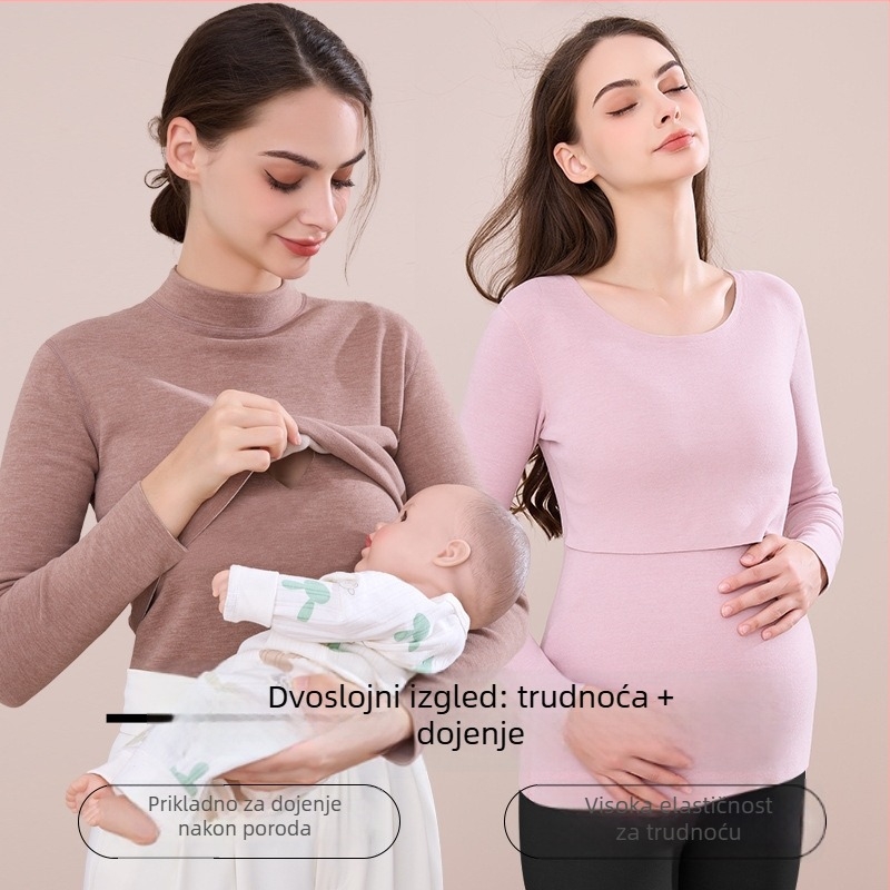 Pulover za dojenje za trudnice i nakon poroda, zimski topli pulover s flecom, dugi rukav, srednja težina materijala (181–200 g/m²)