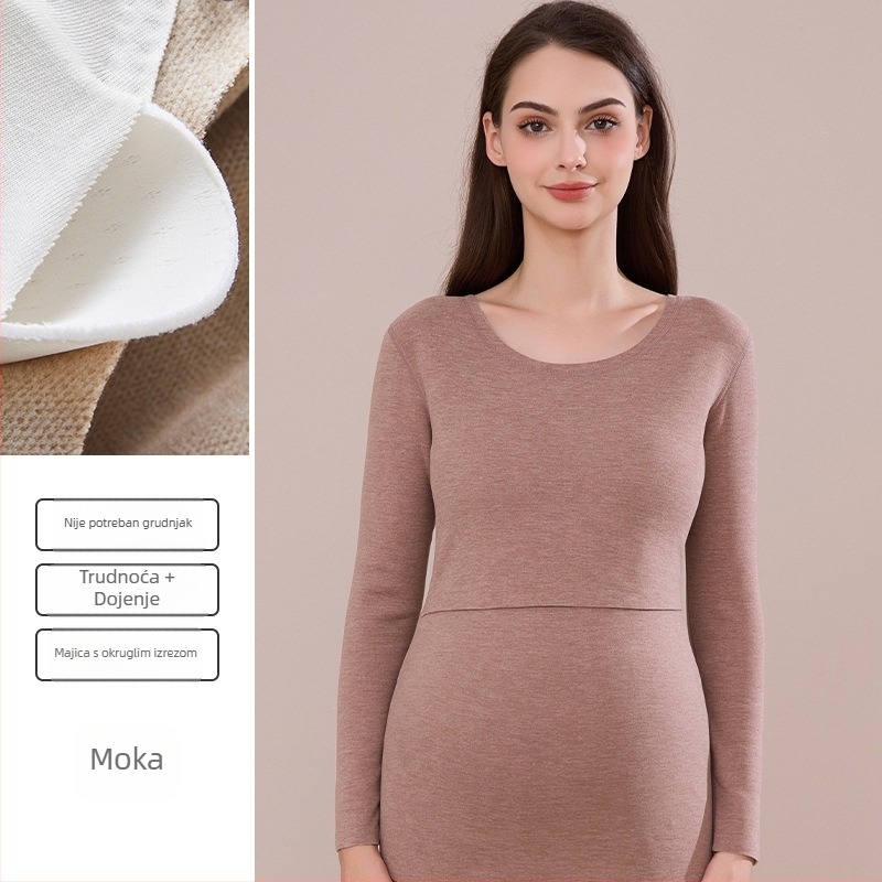 Pulover za dojenje za trudnice i nakon poroda, zimski topli pulover s flecom, dugi rukav, srednja težina materijala (181–200 g/m²)