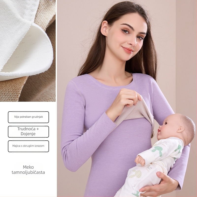 Pulover za dojenje za trudnice i nakon poroda, zimski topli pulover s flecom, dugi rukav, srednja težina materijala (181–200 g/m²)
