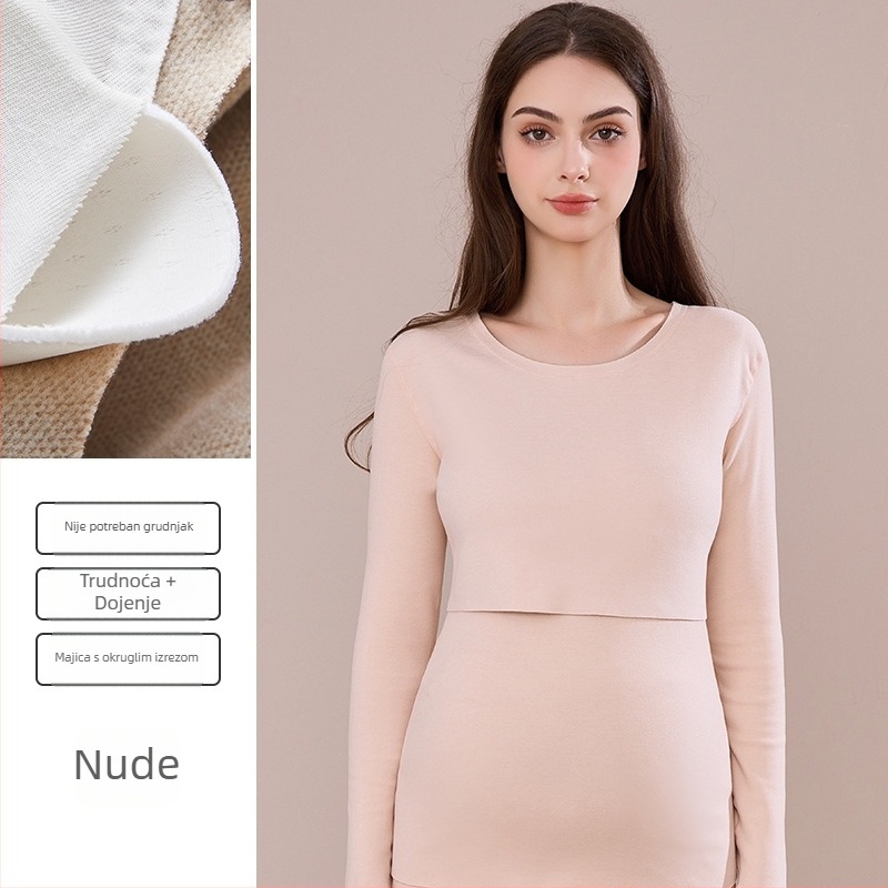 Pulover za dojenje za trudnice i nakon poroda, zimski topli pulover s flecom, dugi rukav, srednja težina materijala (181–200 g/m²)