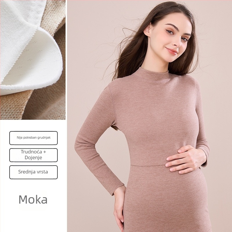 Pulover za dojenje za trudnice i nakon poroda, zimski topli pulover s flecom, dugi rukav, srednja težina materijala (181–200 g/m²)