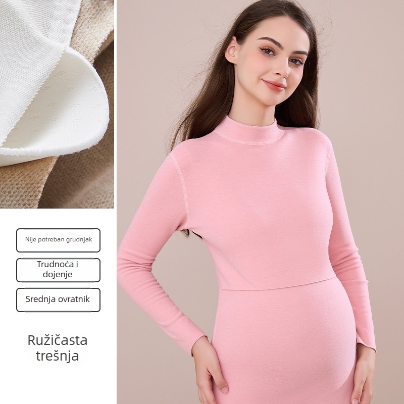 Pulover za dojenje za trudnice i nakon poroda, zimski topli pulover s flecom, dugi rukav, srednja težina materijala (181–200 g/m²)