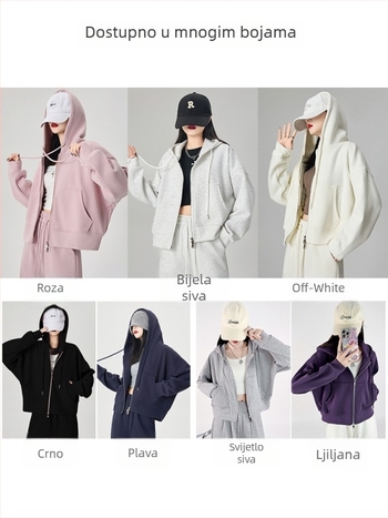 Ženski hoodie s kapuljom i zipom, 95% pamuk, opuštenog kroja, dugi rukavi, japansko-korejski casual stil, jesensko izdanje 2025